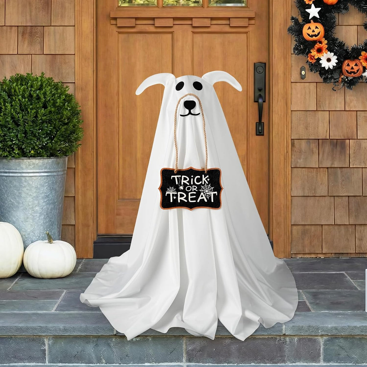 Halloween Decorations, 2.3 FT Light-Up Ghost Dog with Trick or Treat Sign