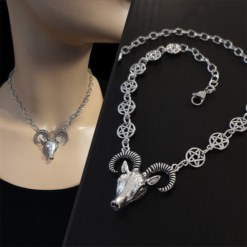 Goat Head and Pentagram Choke Necklace Style2