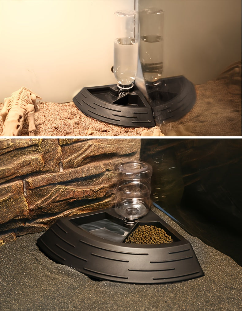 2 In 1 Reptile Water Dish & Food Dish With Automatic Water Bottle, Bearded Dragon Plastic Food Feeder Dish Terrarium Feeder Bowls For Leopard Gecko, Lizard, Frog, Snake & Chameleon