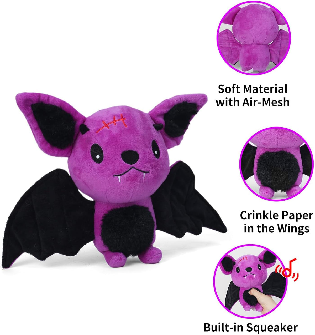 Halloween Dog Toys for Aggressive Chewers, Squeaky Plush Bat with Crinkle Paper, Durable Interactive Chew Toys for Small, Medium & Large Dogs, Indoor Outdoor Play Pet Gift