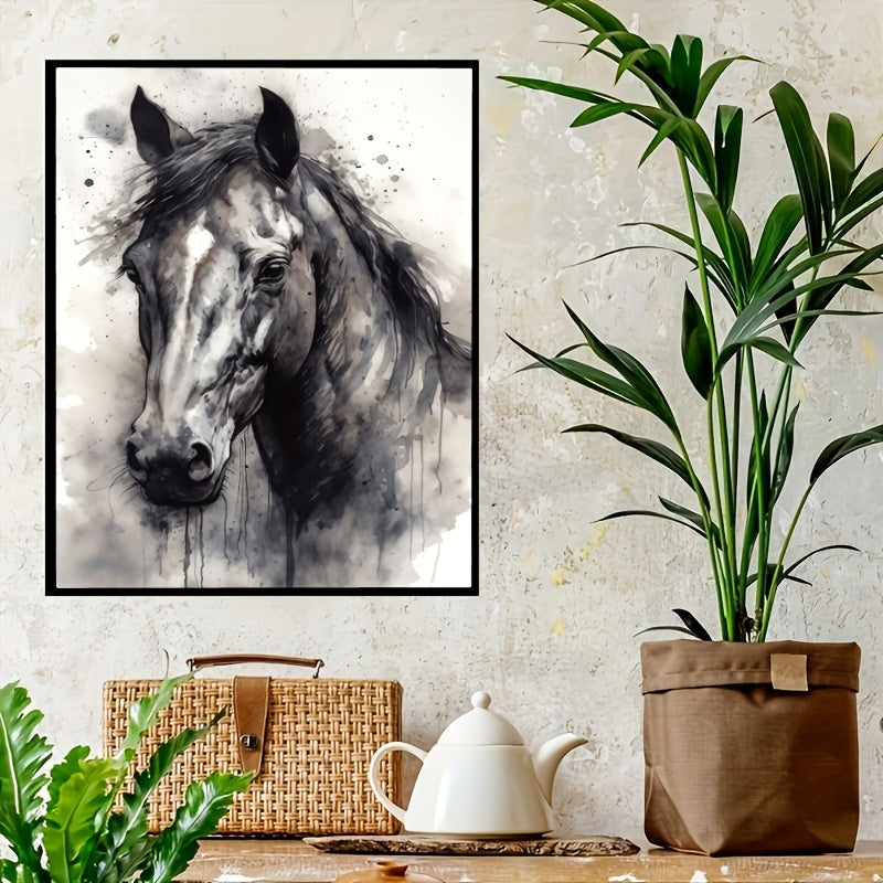 Black Ink Horse Wall Art Poster, 12x16 inches, Capturing Nature's Beauty and Elegance - Watercolor Canvas Print for Home, Bedroom, Kitchen, Bathroom, Living Room, Office Decor