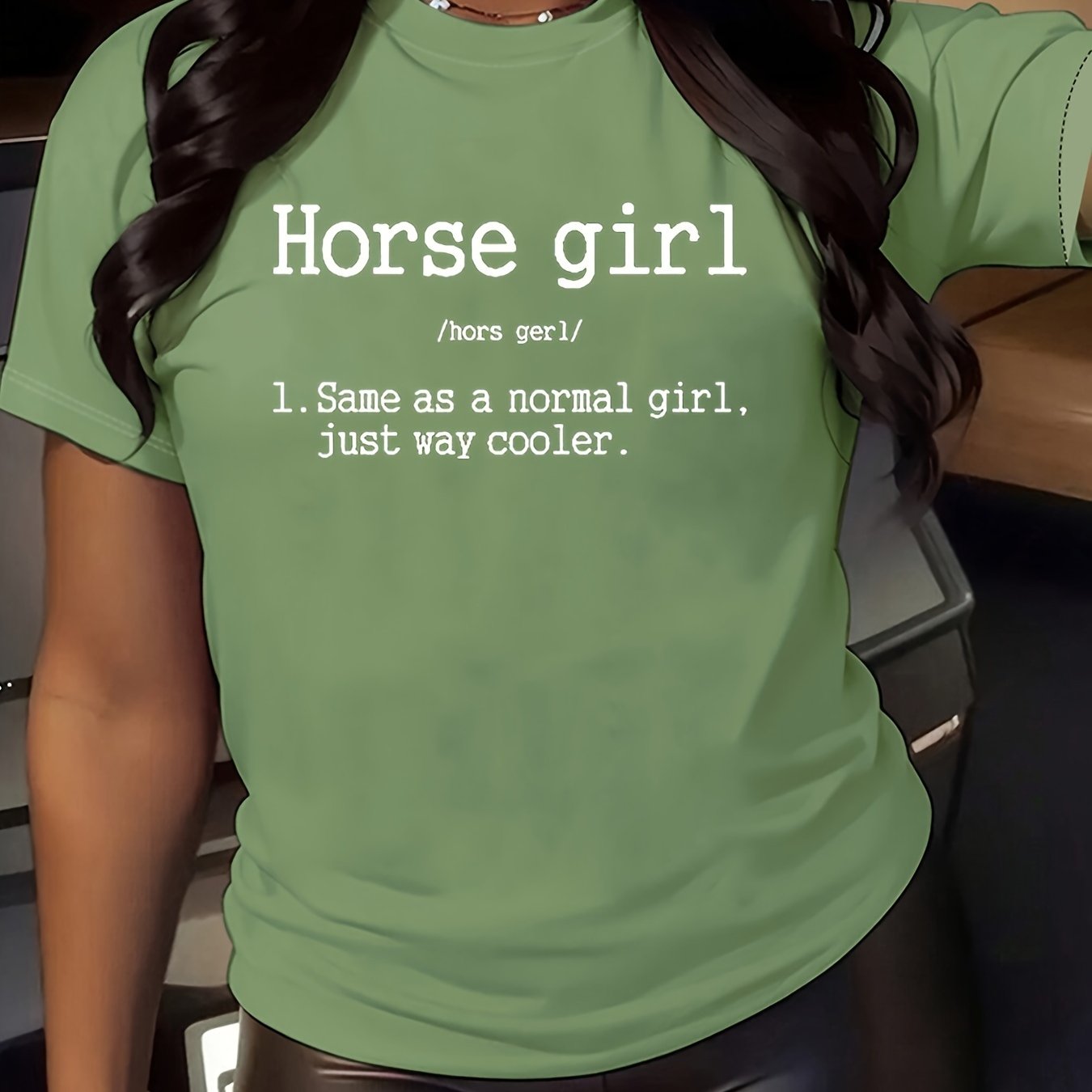 Vibrant Horse Girl Letter Print T-Shirt - Soft Short Sleeve Crew Neck Casual Top for Summer - Comfortable Women's Clothing for Horse Lovers