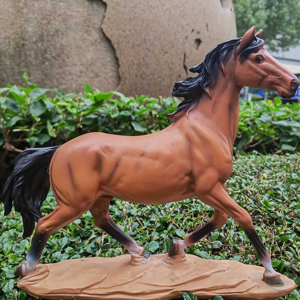 Galloping Brown Horse Figurine - Versatile Resin Decor for Home, Office, and Outdoor Spaces