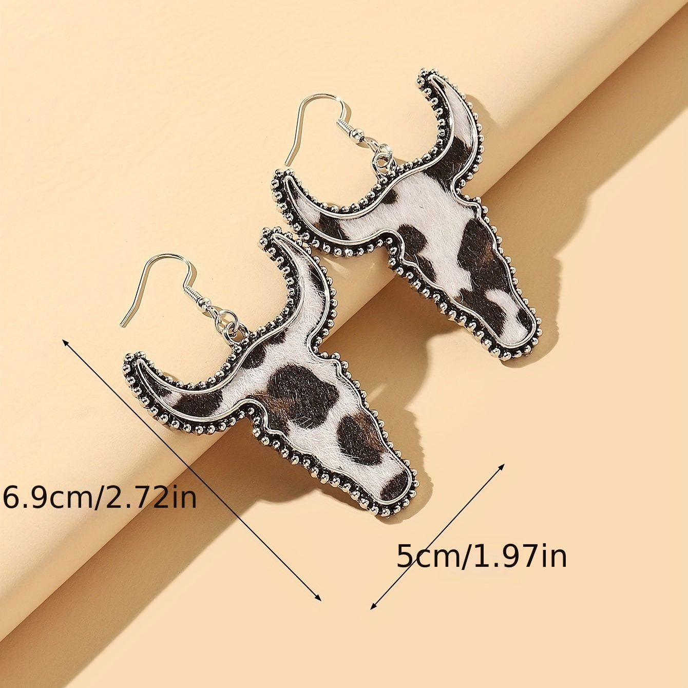 Flocking Cow/ Leopard Pattern Bull Head Design Dangle Earrings Retro Ethnic Style Western Holiday Earrings