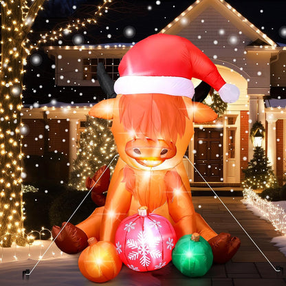 4.9 ft Inflatable Christmas Cow with Santa Hat