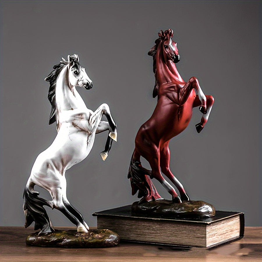 Majestic Black & White Horse Figurines - Exquisite Craftsmanship For Home Decor - Striking Standing Sculptures, Perfect For Desks, Bars & Wine Cabinets
