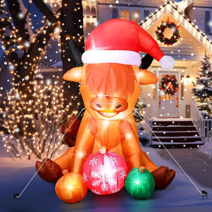 4.9 ft Inflatable Christmas Cow with Santa Hat