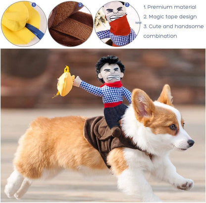 Cowboy Rider Dog Costume for Dogs Outfit Knight Style with Doll and Hat Pet Costume (M)