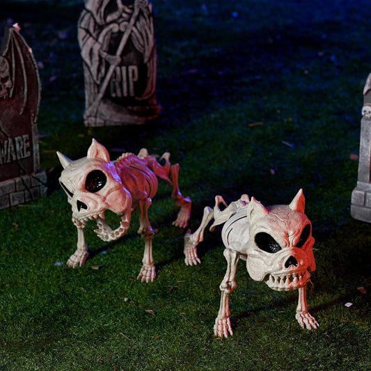 2 PCS 16" Poseable Dog Skeleton Halloween Decoration Animal Puppy Plastic Bones with Posable Joints for Prop Indoor Outdoor Decor Spooky Scene Party Favors Graveyard Decorations