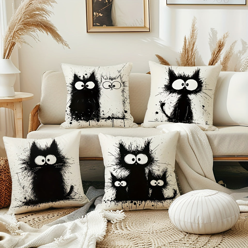 4pcs Boho Chic Black Cat Throw Pillow Covers, 18x18 Inches - Decorative Cushion Cases for Sofa & Bedroom, Zip Closure, Hand Wash Only - Perfect for Farmhouse Style Home Decor, Decorative Pillows