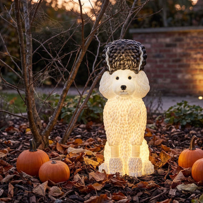 Halloween Illuminated Dog Figurine - 7.9in Scarecrow Dog Statue with Glowing Pumpkin, Waterproof Resin Table and Yard Decor