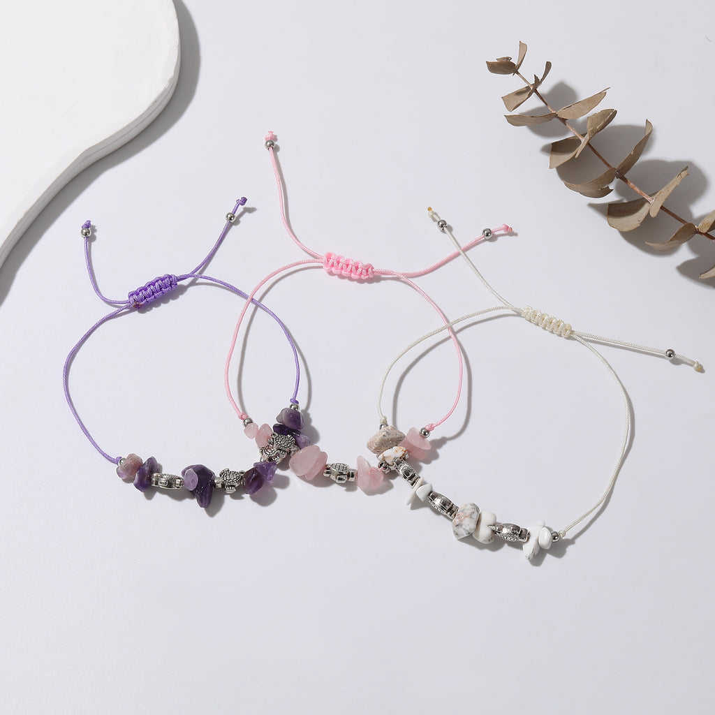 Valentine Mother’s Day Party Gift Assorted Adjustable string Bracelet with silvery small Turtles and stones