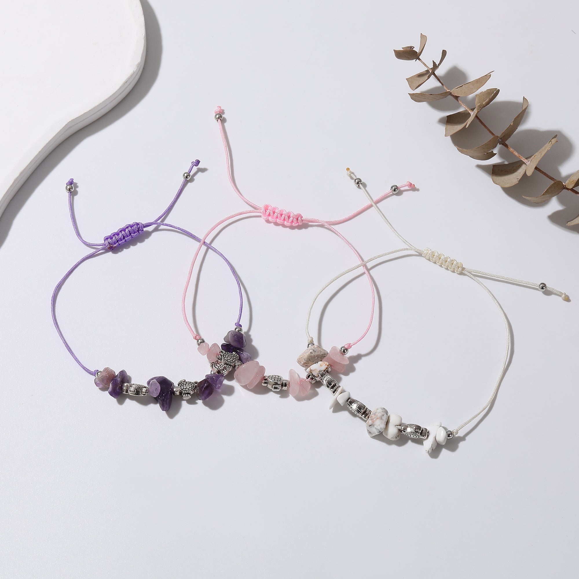 Valentine Mother’s Day Party Gift Assorted Adjustable string Bracelet with silvery small Turtles and stones