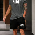 Mens Stylish Goat Print 2pcs Set - Casual Sportswear Outfit with Drawstring Shorts & Short Sleeve Top - Perfect for Spring Summer, Holidays, Leisure, Vacation, and Outdoor Fitness