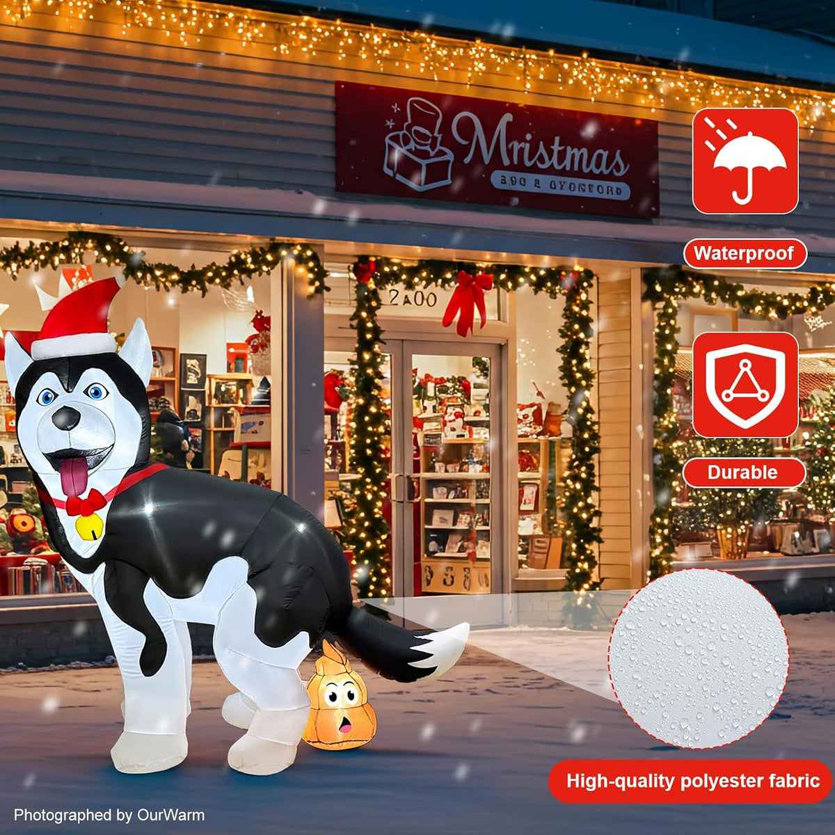 5FT Inflatable Husky Christmas Decoration for Outdoor Use