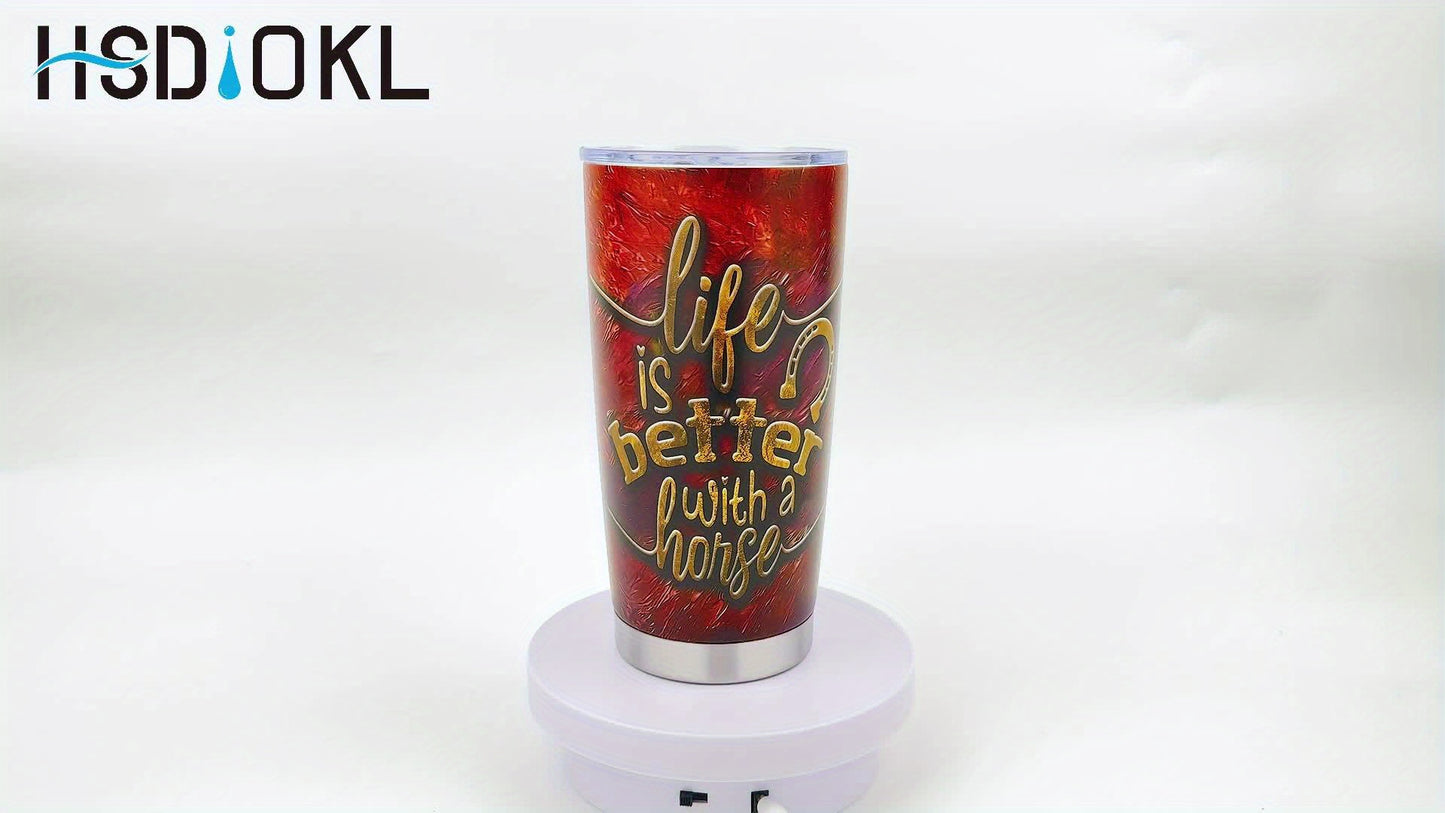 [20Oz Stainless Steel Travel Tumbler] 20Oz Metal Horse Stainless Steel Tumbler,Metal Horse Print Double Wall Vacuum Insulated Travel Mug, Gifts for Parents, Relatives And Friends