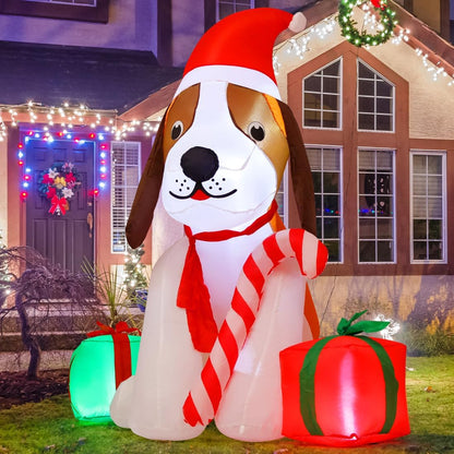 5 FT Inflatable Christmas Beagle Dog Outdoor Decoration with Gift Box and Built-in LEDs for Holiday Party and Garden Lawn Decor