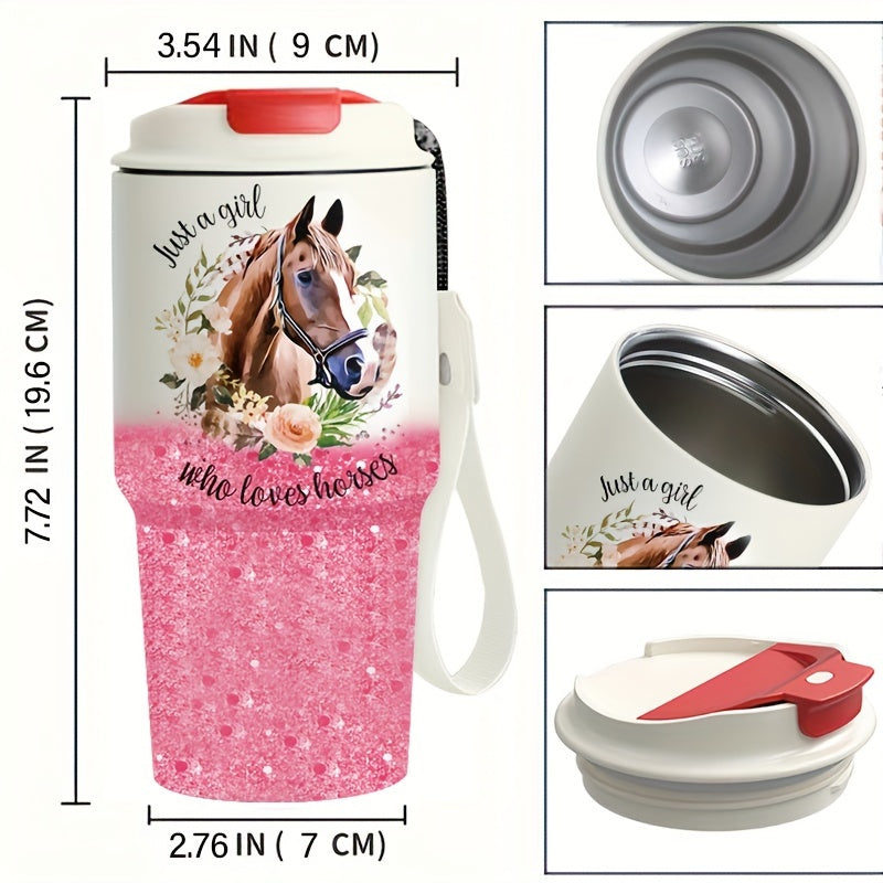 20oz Stainless Steel Insulated Tumbler with Lid - Horse Design, Keeps Drinks Hot & Cold, Durable 304 Stainless Steel, Perfect for Outdoor Travel, Camping, and Daily Use