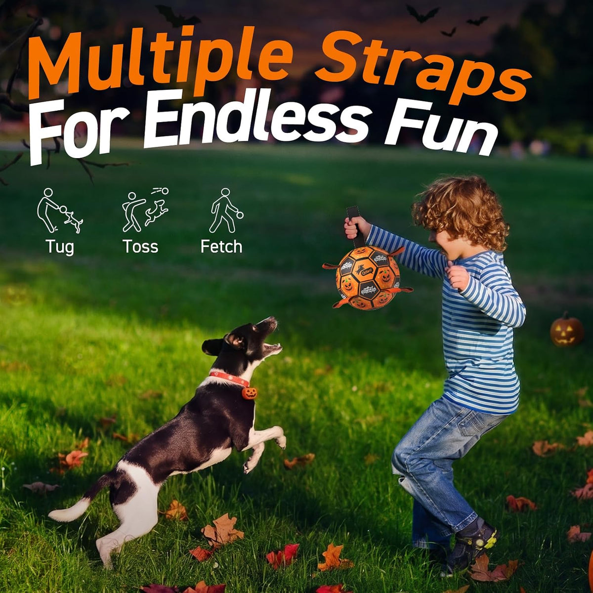 Halloween Dog Toys, Soccer Balls with Straps, 6 Inch Interactive Toys