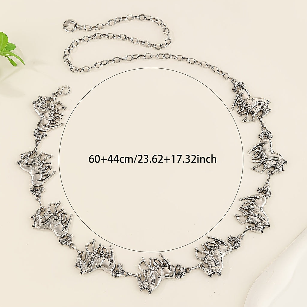 1pc Women's Metal Good Luck Double Horse Adjustable Western Cowboy Belt, Perfect for Summer Parties and Photo Shoots, Ideal Gift