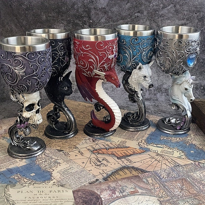 Black Cat Goblet, Mythical Retro European Style Medieval Couple Red Wine Goblet