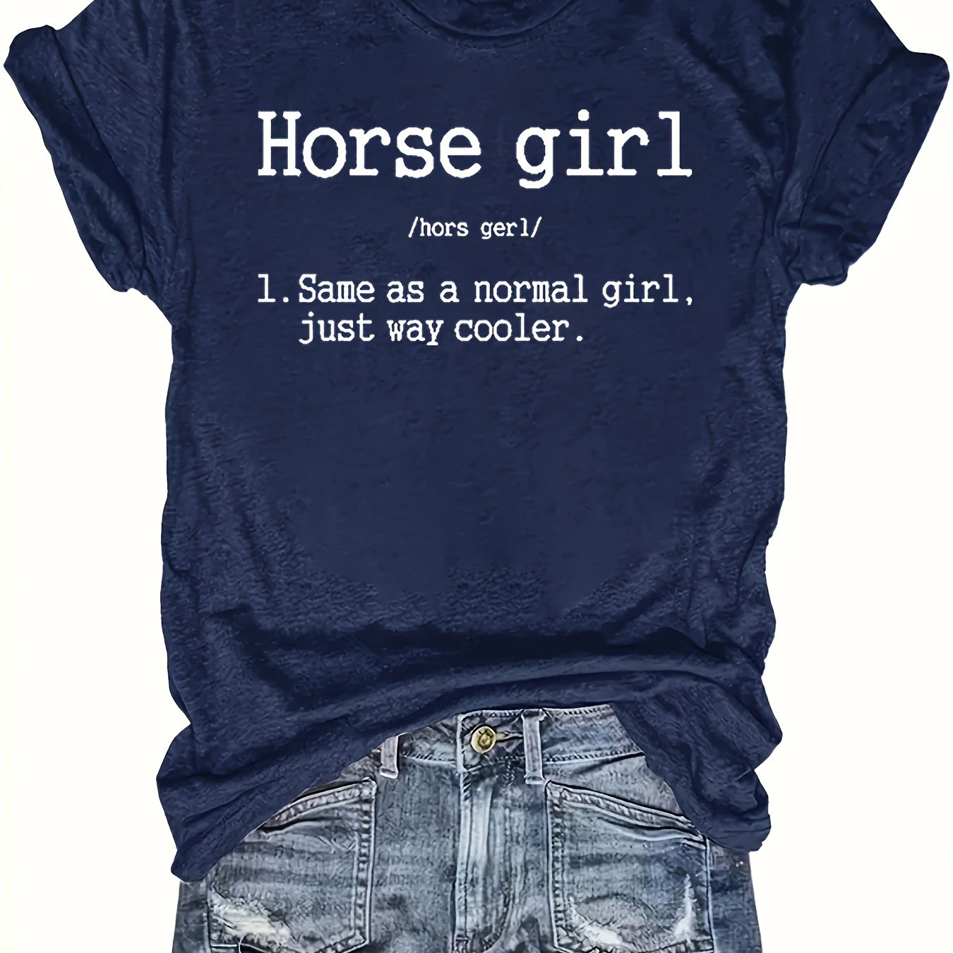 Vibrant Horse Girl Letter Print T-Shirt - Soft Short Sleeve Crew Neck Casual Top for Summer - Comfortable Women's Clothing for Horse Lovers