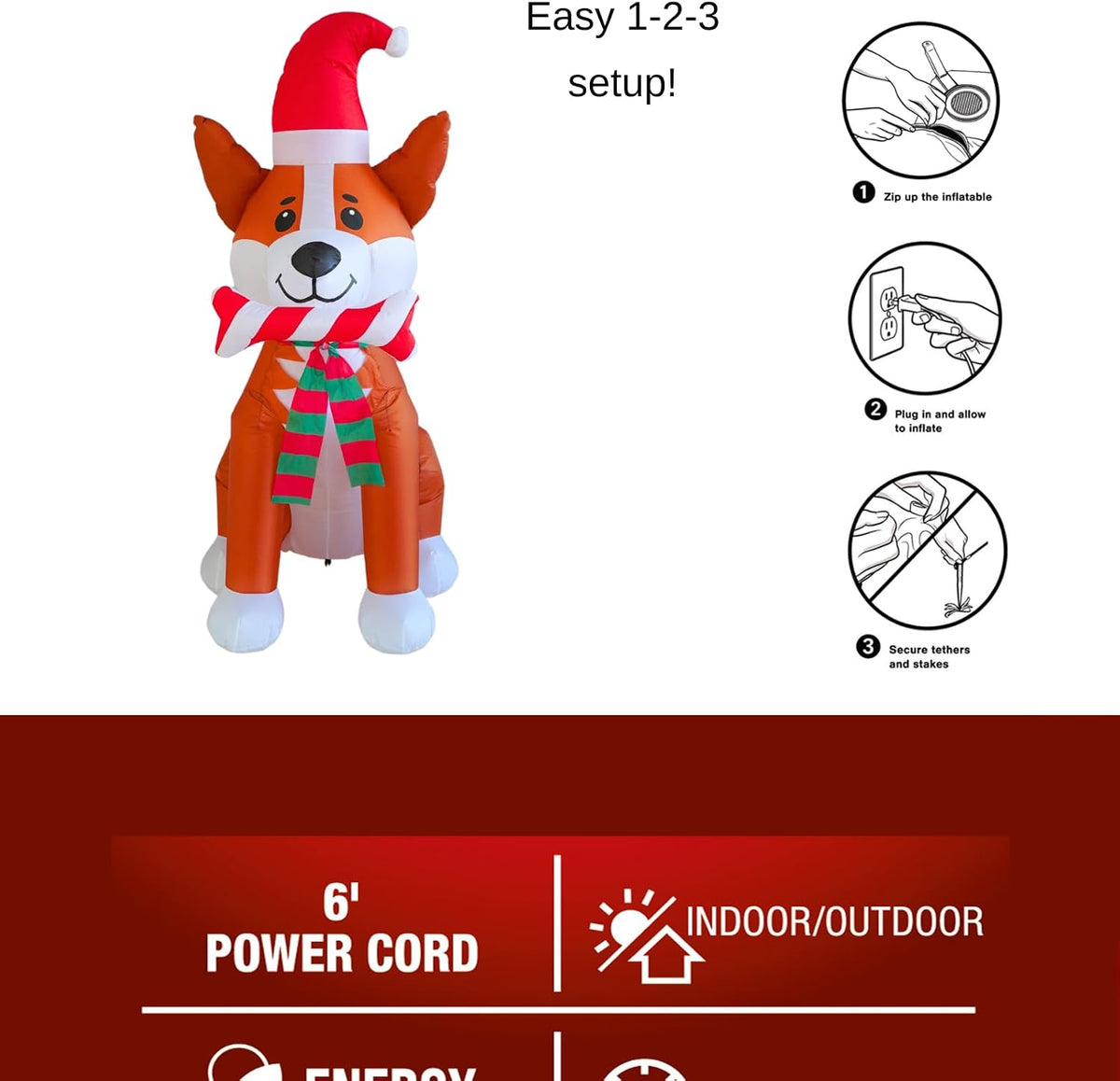 5FT Inflatable Corgi with Candy Bar - Outdoor Christmas Decoration with Built-in LED Lights for Indoor and Lawn Garden Use