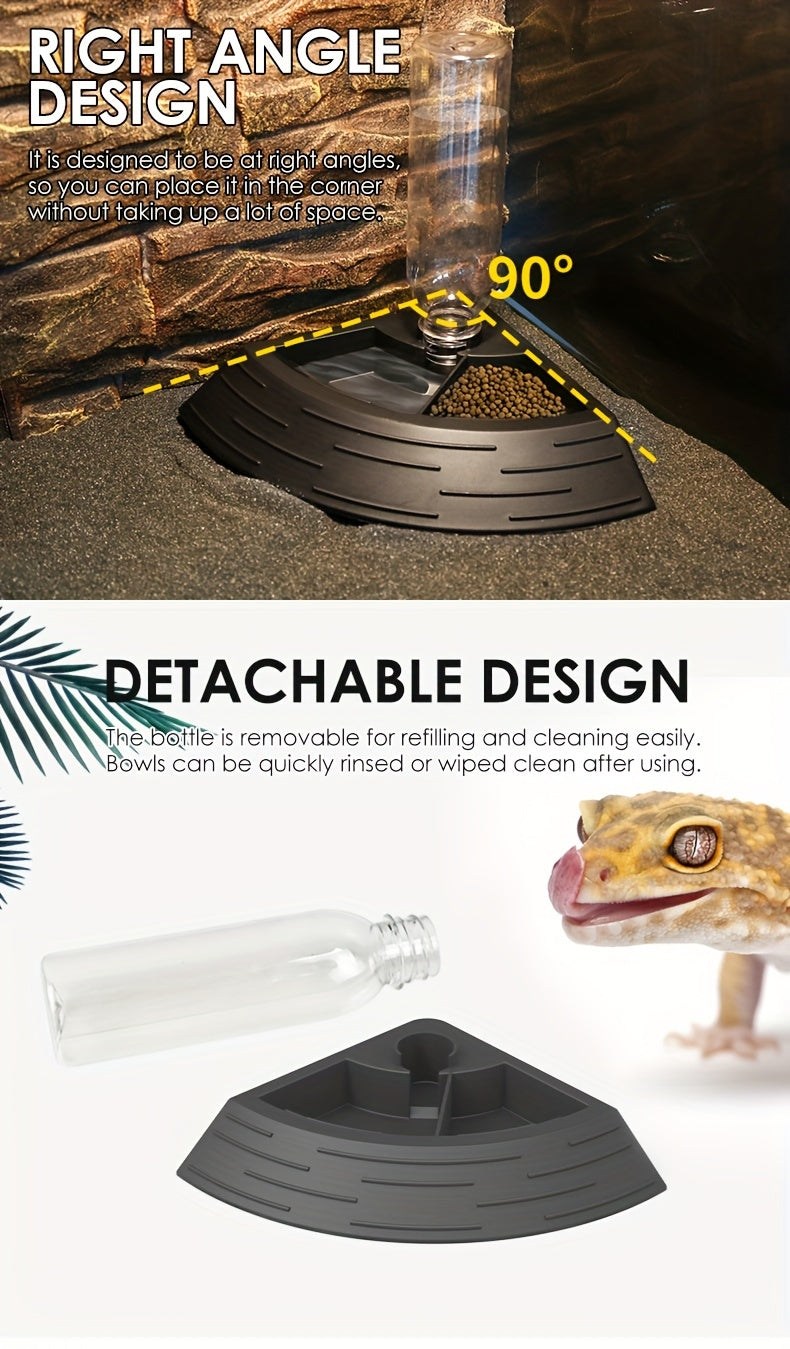 2 In 1 Reptile Water Dish & Food Dish With Automatic Water Bottle, Bearded Dragon Plastic Food Feeder Dish Terrarium Feeder Bowls For Leopard Gecko, Lizard, Frog, Snake & Chameleon