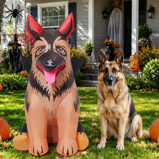 4 FT Halloween Inflatable German Shepherd Dog with Bat Wings - Outdoor and Indoor Decor with Built-in LEDs for Yard and Garden Parties