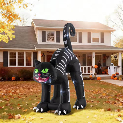 11 ft. Lighted Halloween Inflatable Skeleton Cat Decor