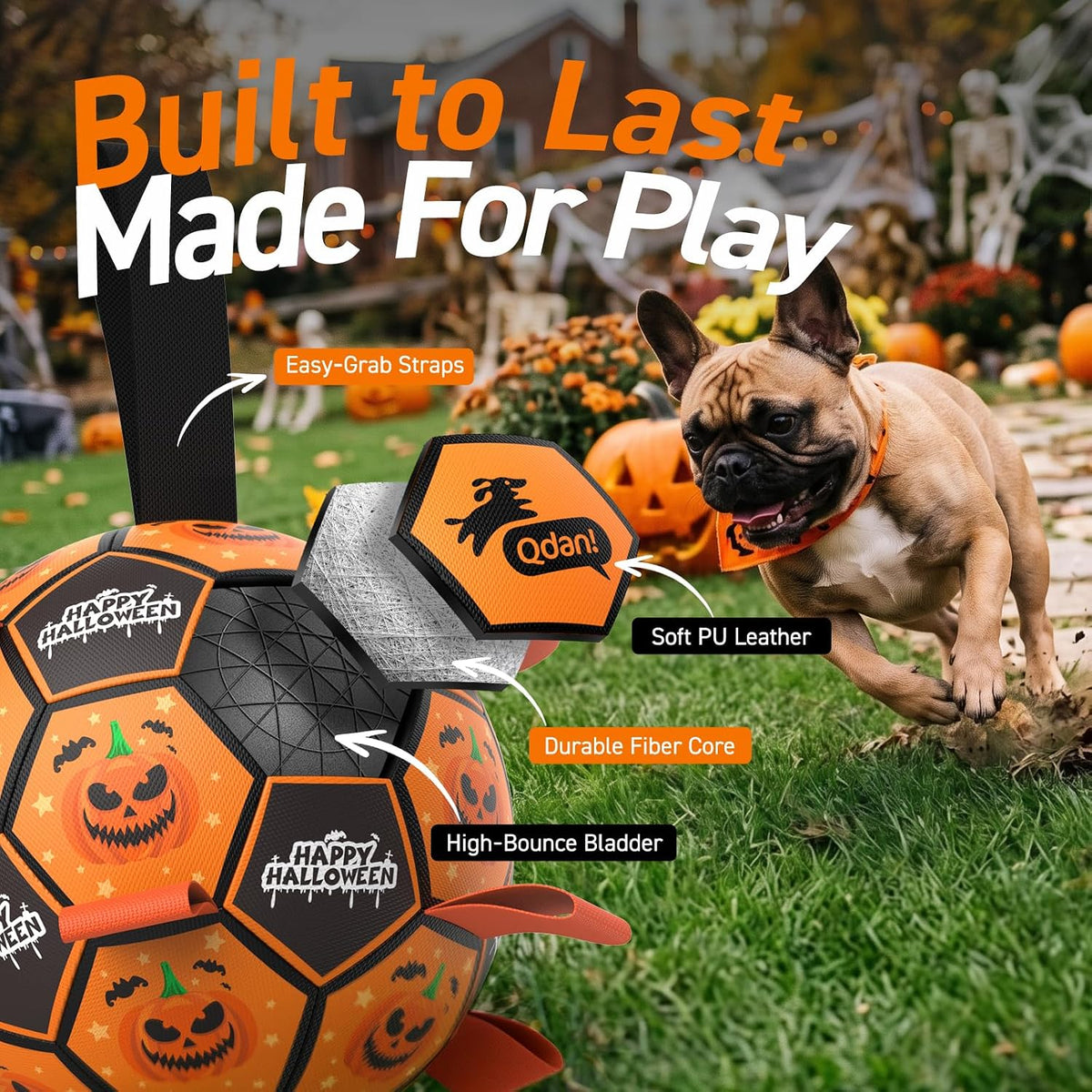 Halloween Dog Toys, Soccer Balls with Straps, 6 Inch Interactive Toys