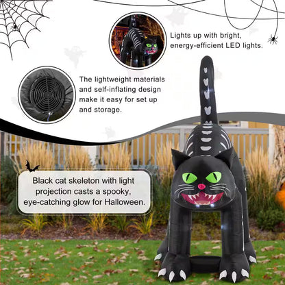 11 ft. Lighted Halloween Inflatable Skeleton Cat Decor