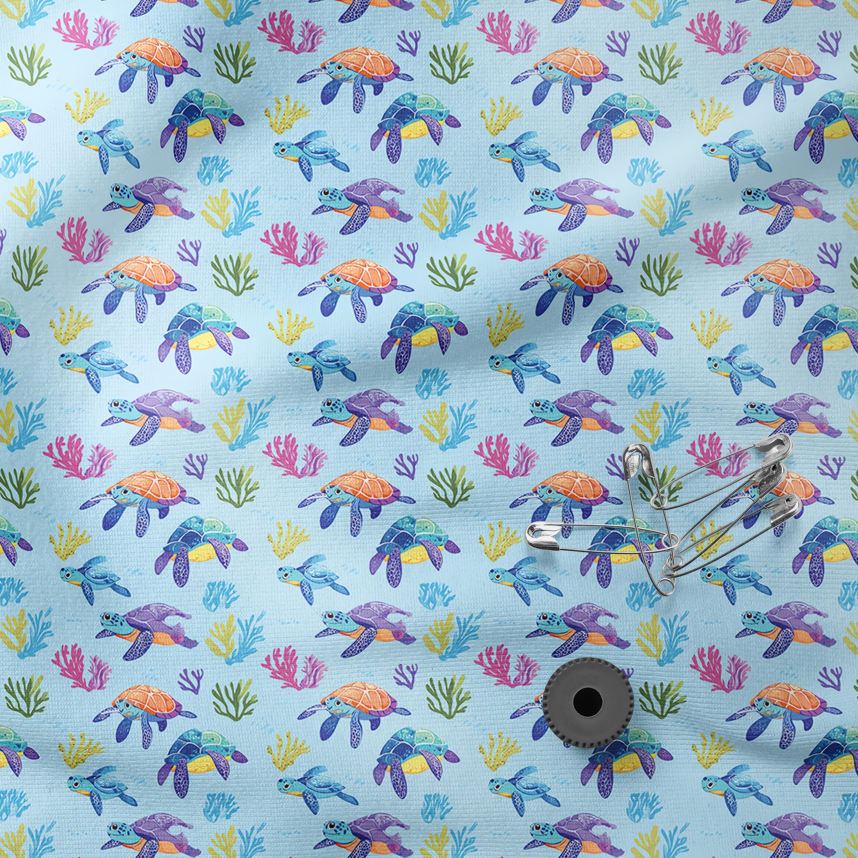 12pcs of Sea Turtles, The Spirits of The Ocean, an Icy Blue Ambiance, 12 Total Design Styles of Eighth Fabric Bundles, Polyester Patchwork, Suitable for Quilting, Crafts, Making Wallets, Gifts, Doll Clothes, Bag Making, Cushi