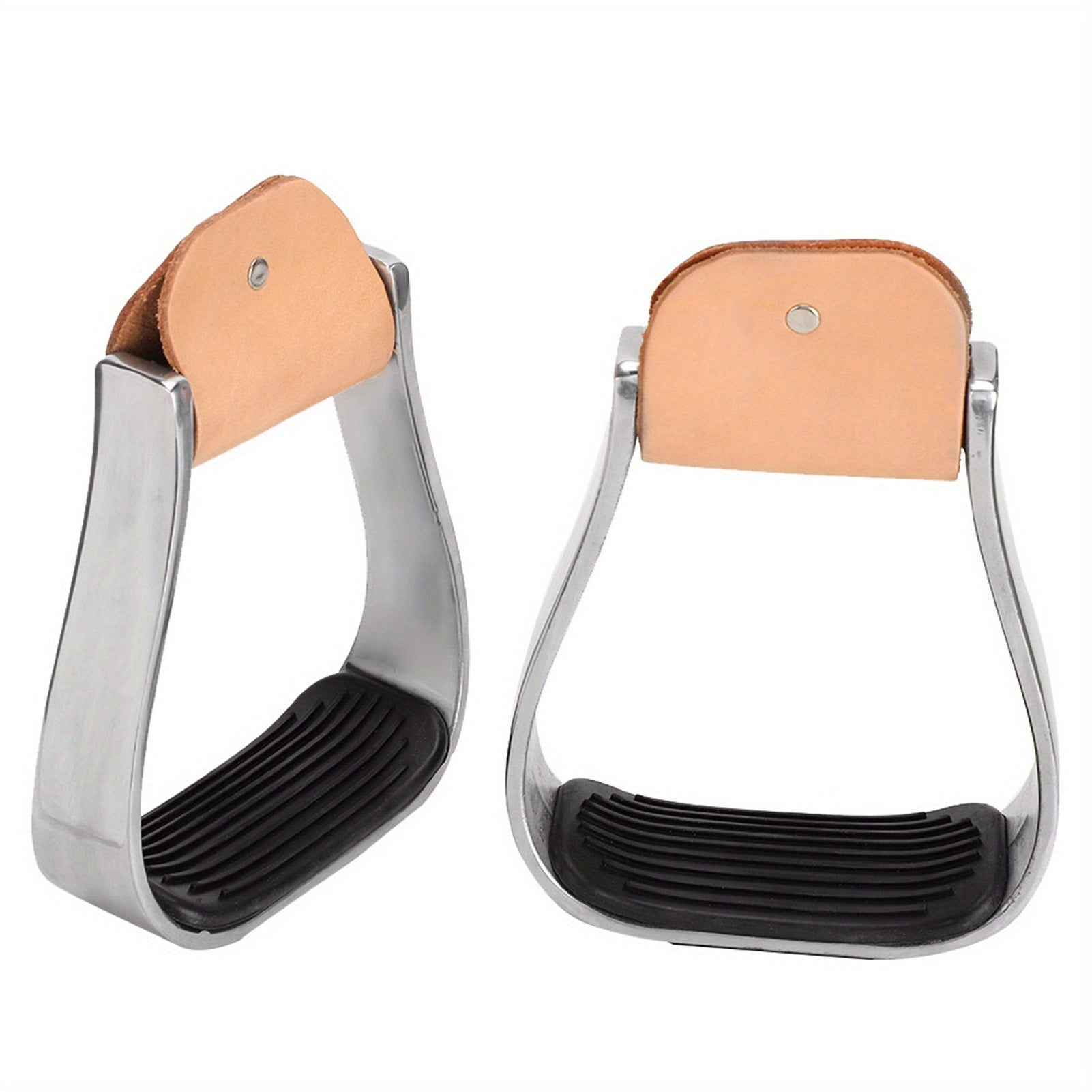 1 Pair Equestrian Aluminum Alloy Stirrups with Cushioned Leather Pads - Durable Horse Riding Saddle Tack Overshoes, Black