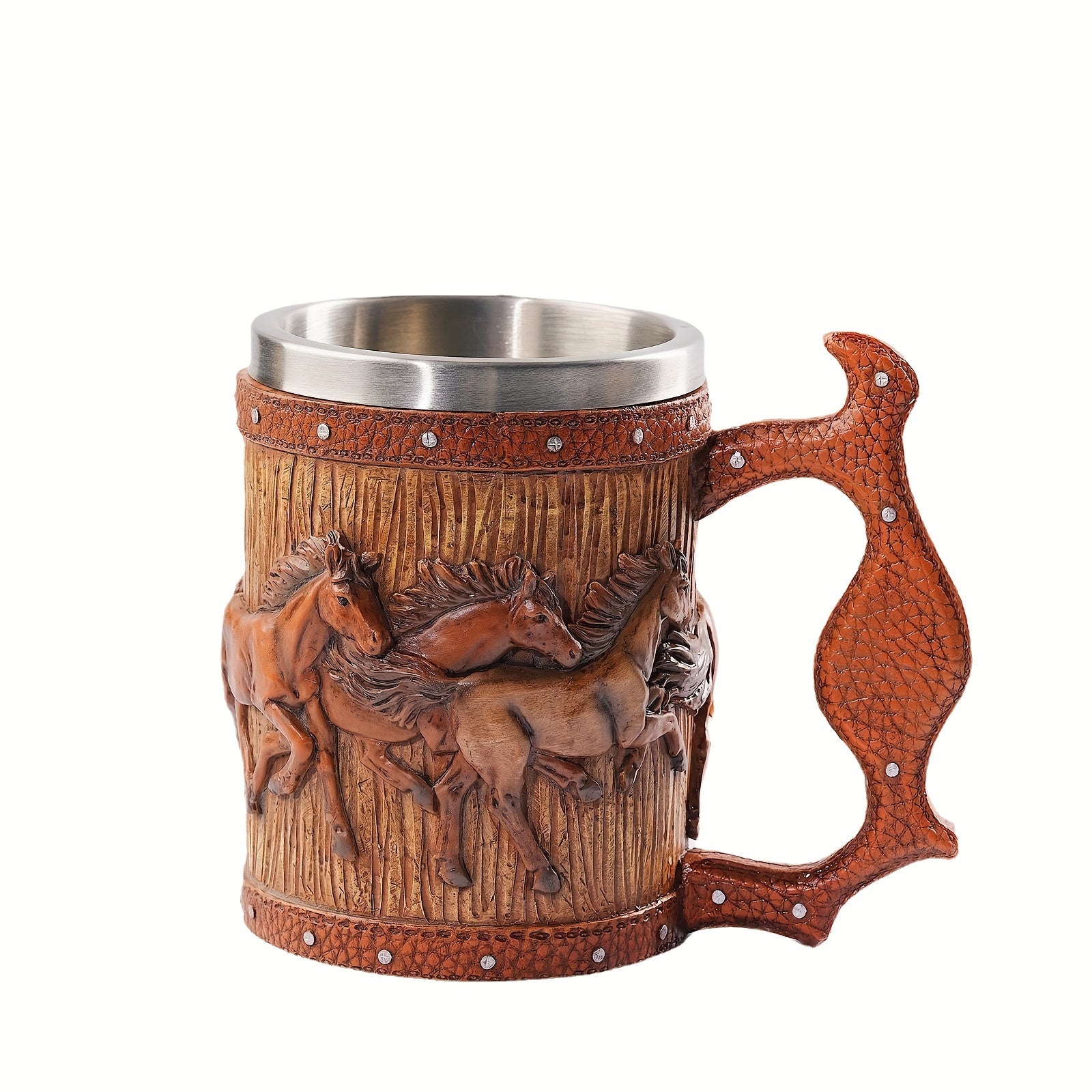 Viking Style Stainless Steel Mug with Horse Relief Design - Perfect for Christmas, Halloween, and Easter Celebrations