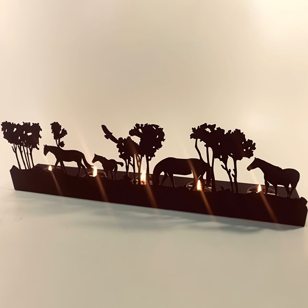 1 Christmas Candle Holders, Christmas Holiday Decorations, Metal Horse Herd Silhouette Iron Painting Candle Holders (Candles Not Included), Christmas Home Bar Party Tabletop Decorations, Gifts for Kids and Friends, Room Decor