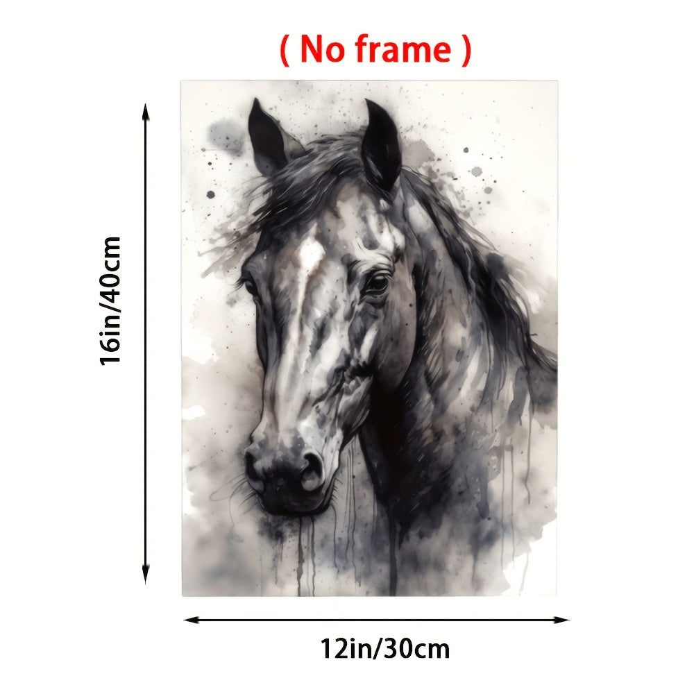 Black Ink Horse Wall Art Poster, 12x16 inches, Capturing Nature's Beauty and Elegance - Watercolor Canvas Print for Home, Bedroom, Kitchen, Bathroom, Living Room, Office Decor