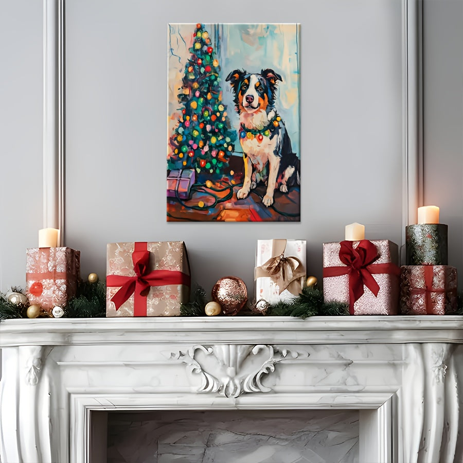 Australian Shepherd Christmas Dog Wall Art Canvas