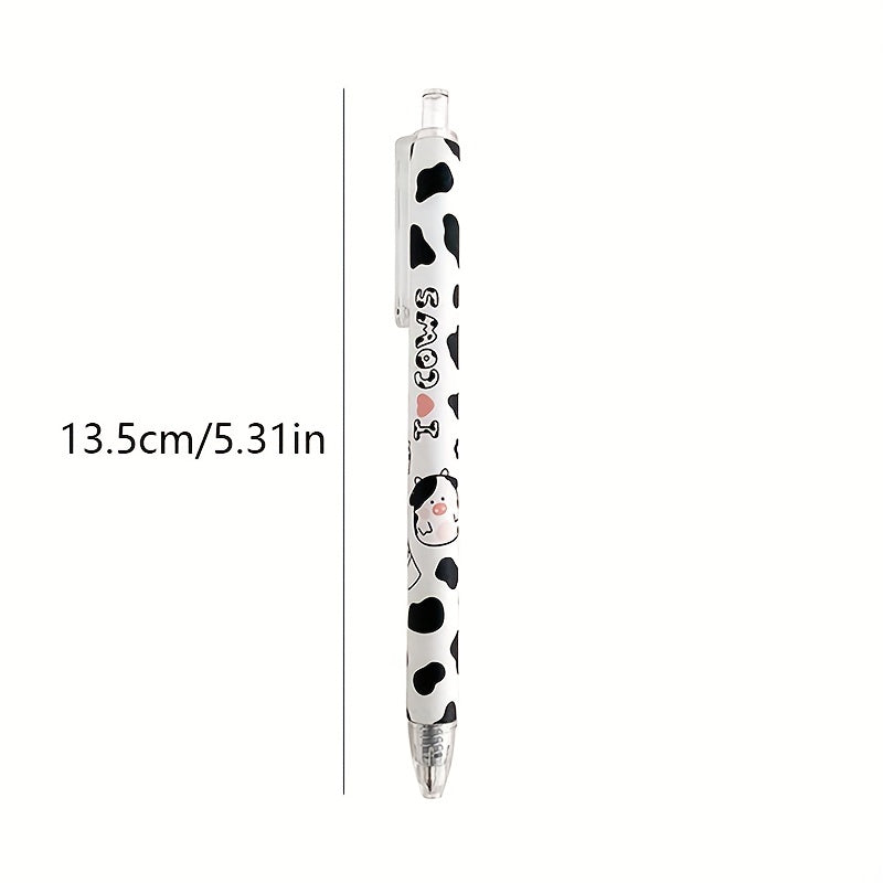 6pcs Vibrant Black Ink Cartoon Milk Cow Retractable Gel Pens Set - Fine 0.5mm Bullet Nib, Smooth Writing Experience, Ergonomic Design, Perfect for School, Office, and Artistic Creations