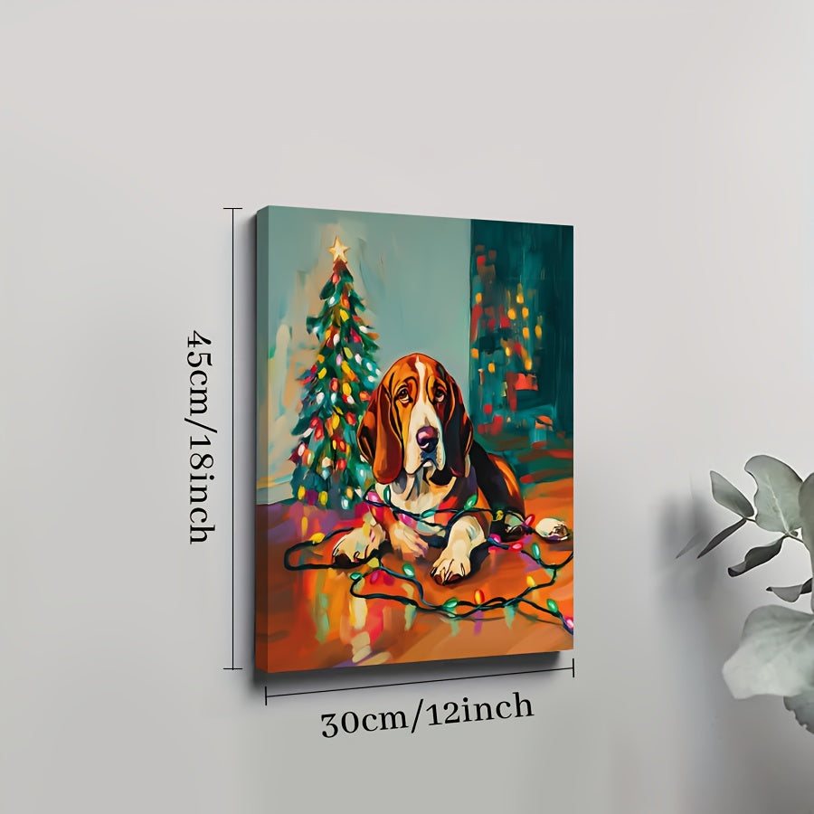 Basset Hound Christmas Dog Canvas Wall Art