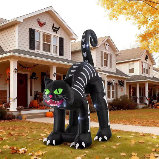 11 ft. Lighted Halloween Inflatable Skeleton Cat Decor