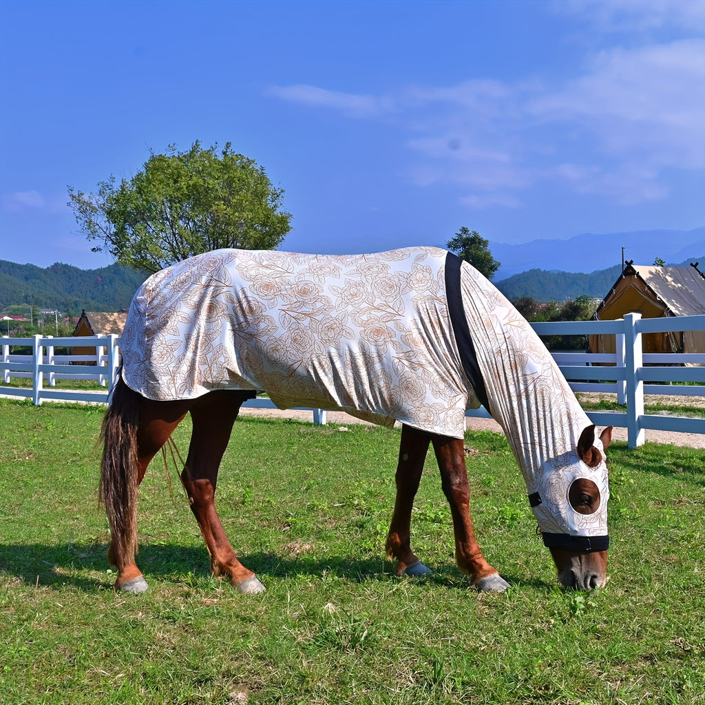 1pc EquiStar Horse Blanket with Neck Cover - Full Body Elastic Thin Polyester Fiber Horse Sheet, All Breed Sizes, Zippered Soft Comfort Protection from Mosquitoes and Flies