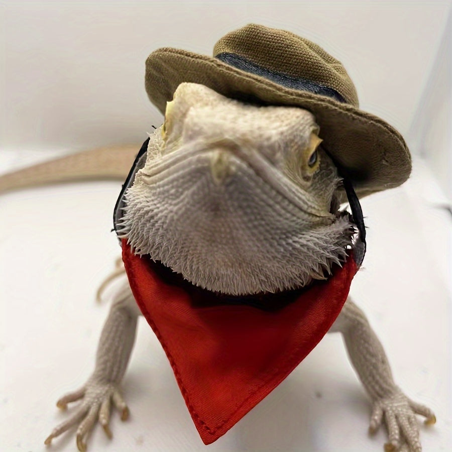 Bearded Dragon/Small Pet Hat And Sanitary Towel Set, Miniature Costume For Amphibians And Reptiles, Reptile Outing Dress Up Accessories, Adjustable Lizard Walking Gear