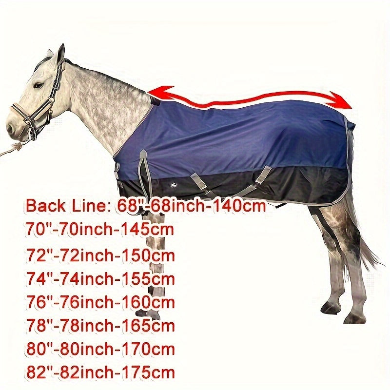 1pc TGW RIDING 1200D Horse Rain Sheet - Windproof, Waterproof, Breathable Polyester Fiber with Double Front Closure, Belly & Leg Straps for All-Season Protection
