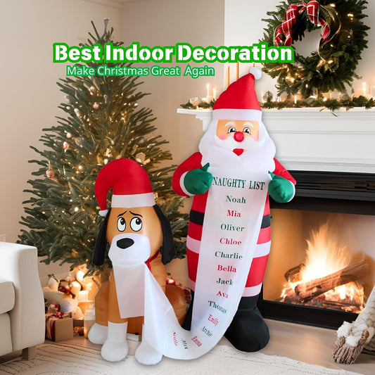 6FT Inflatable Santa with Dog Outdoor Decoration - LED Lighted Christmas Yard Decor for Indoor and Outdoor Use