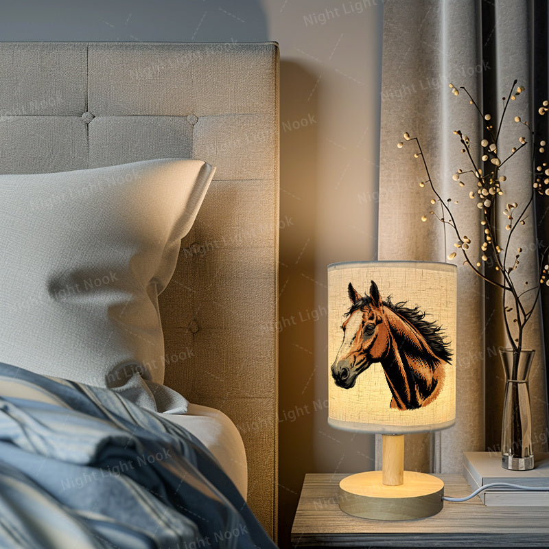 1pc Horse Head LED Fabric Table Lamp, USB Bedside Lamp, Bedroom Lamp And Dormitory LED Lighting Fixture, Office Decorative Lamp with Fabric Lampshade, Night Light for Room And Living Room Decoration