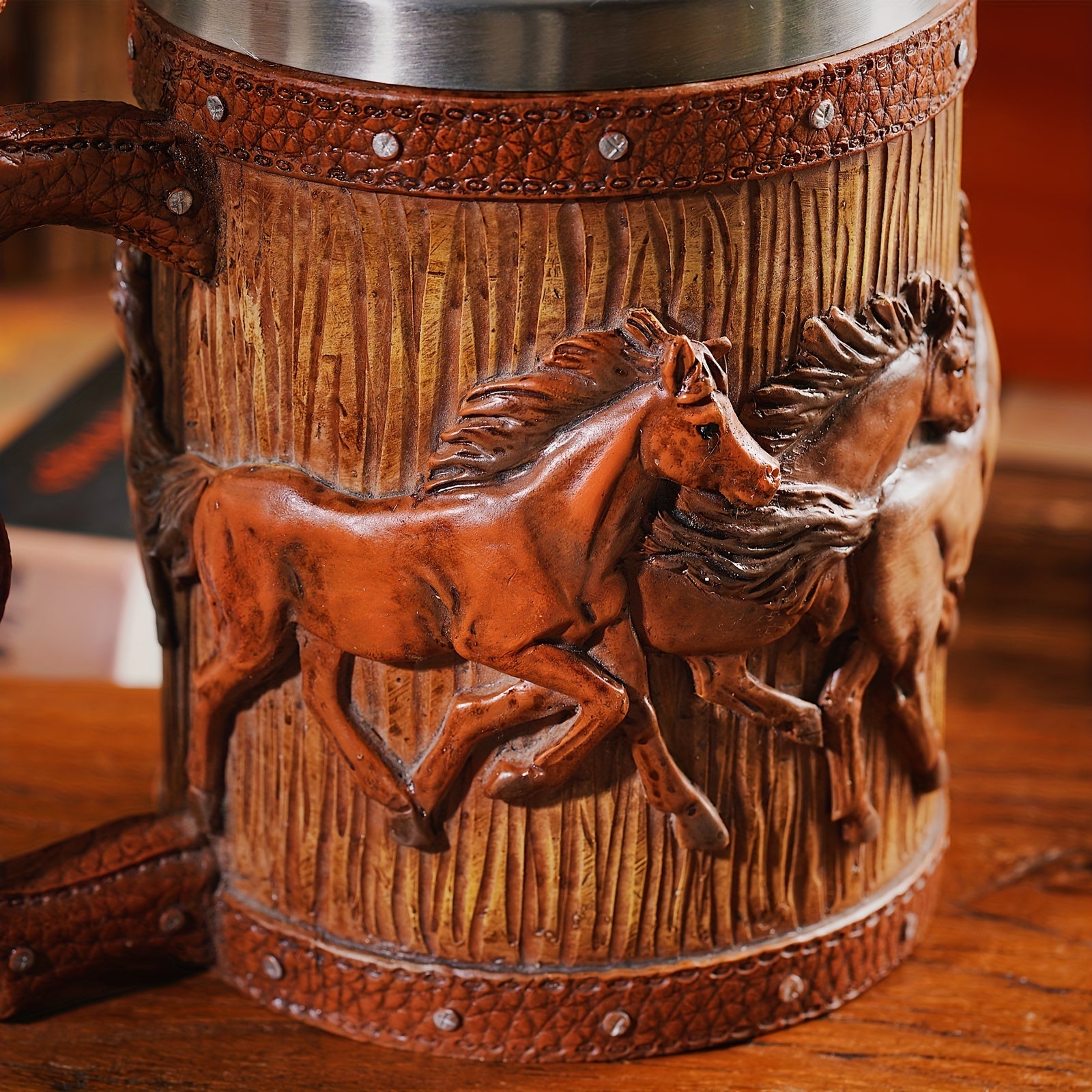 Viking Style Stainless Steel Mug with Horse Relief Design - Perfect for Christmas, Halloween, and Easter Celebrations