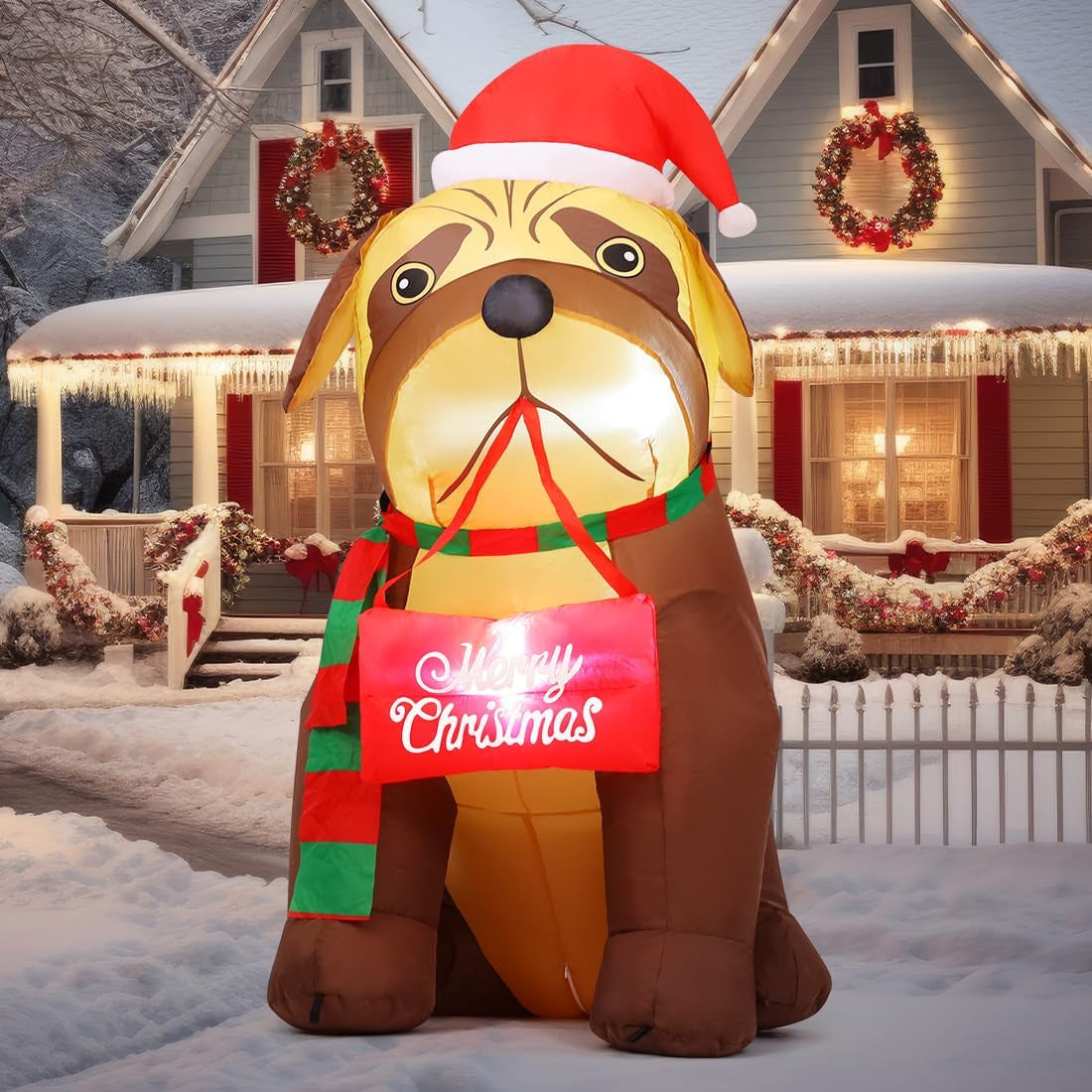 5 FT Christmas Inflatable Outdoor Decoration - Adorable Dog Design with Built-in LEDs for Indoor and Outdoor Holiday Display in Yard, Lawn, and Garden