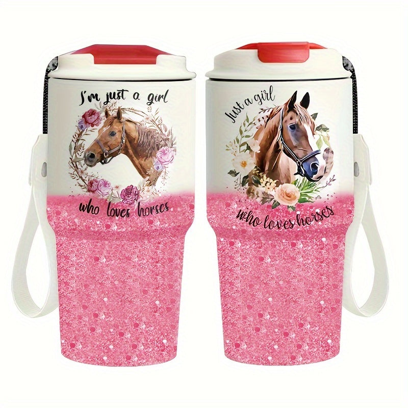 20oz Stainless Steel Insulated Tumbler with Lid - Horse Design, Keeps Drinks Hot & Cold, Durable 304 Stainless Steel, Perfect for Outdoor Travel, Camping, and Daily Use