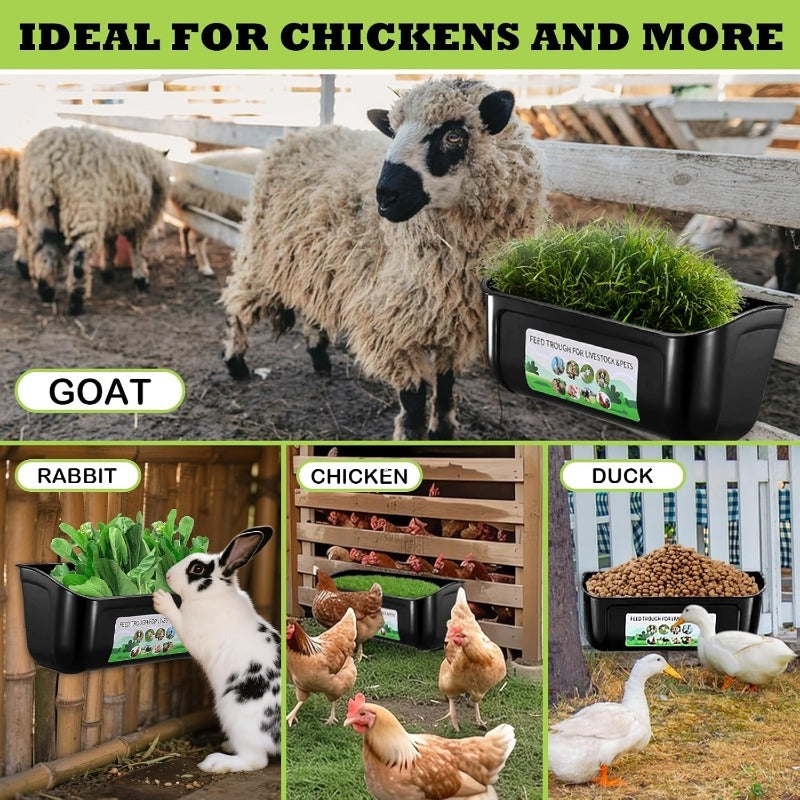 Set Of 1/2 Goat Feeders, Duck And Chicken Feeders And Drinkers, Hanging Fence Trough with Clips, Suitable for Goats, Sheep, Piglets, Geese, Turkeys, Dogs, And Poultry, Comes with A Feed Spoon, Black